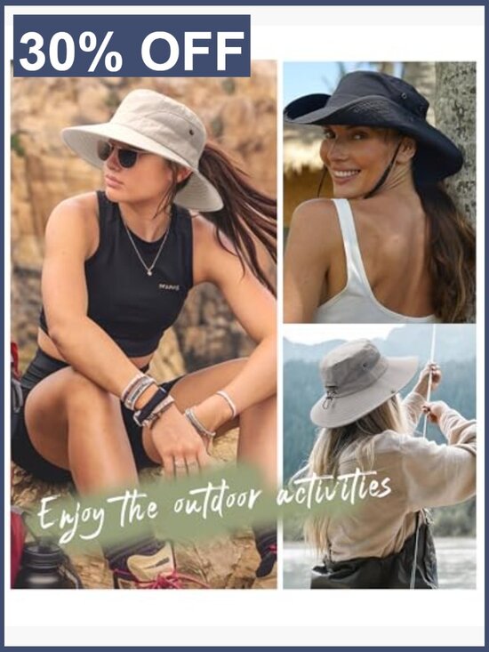 Womens Wide Brim Sun Hat UPF 80+ Foldable Bucket Hat with Ponytail Hole main image 4